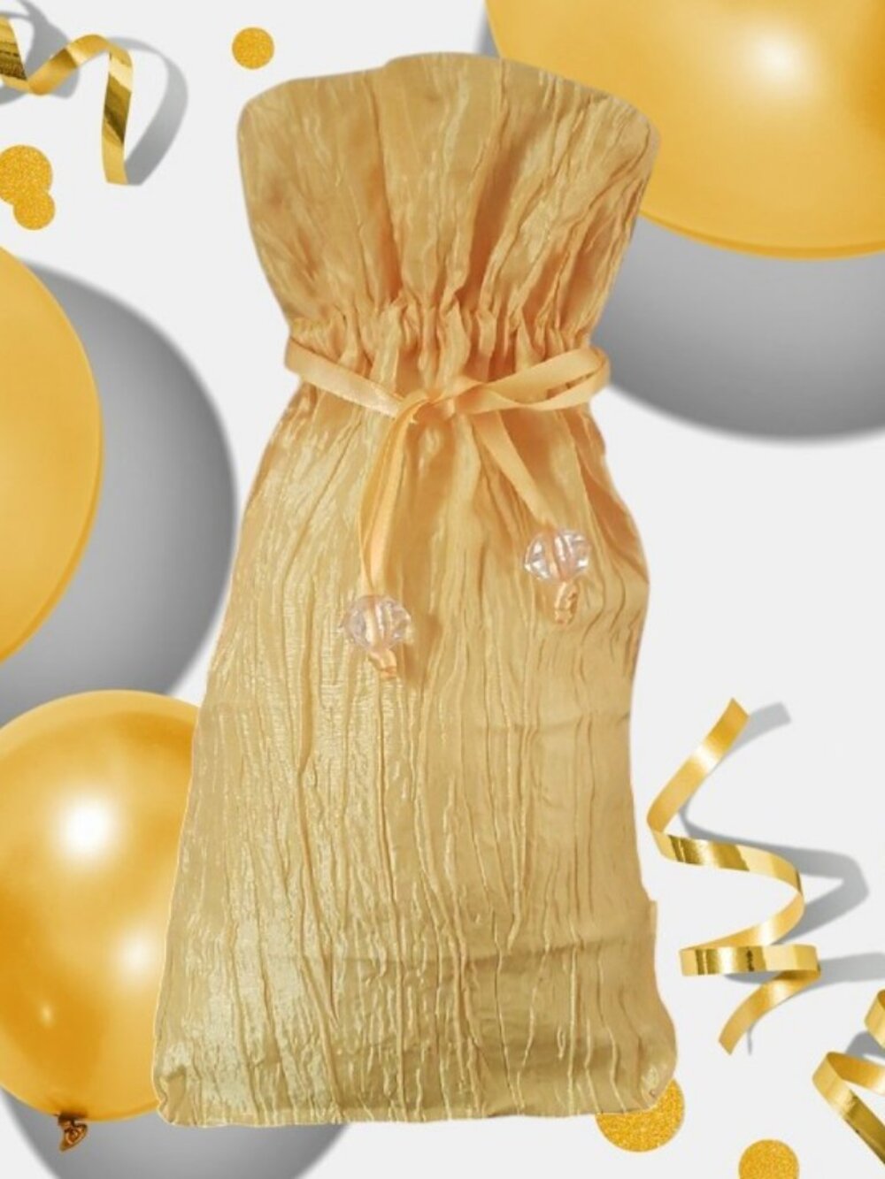Yellow Crinkle Crushed Taffeta Drawstring Gift Bag w/Satin Ribbon Ties  ✨NWOT✨
